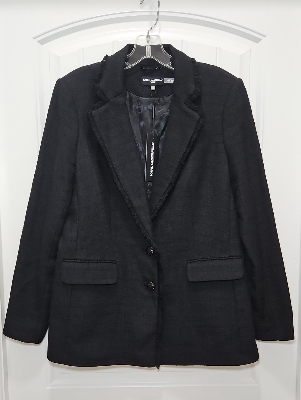 Karl Lagerfeld Paris Black Tweed Blazer Size 6 New Women's Careerwear Layering